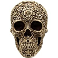 AOLVO - Figura Decorativa de Resina con diseño de Calavera Floral- 3D- grabada con Flores- para Halloween- Spooky Gifts…